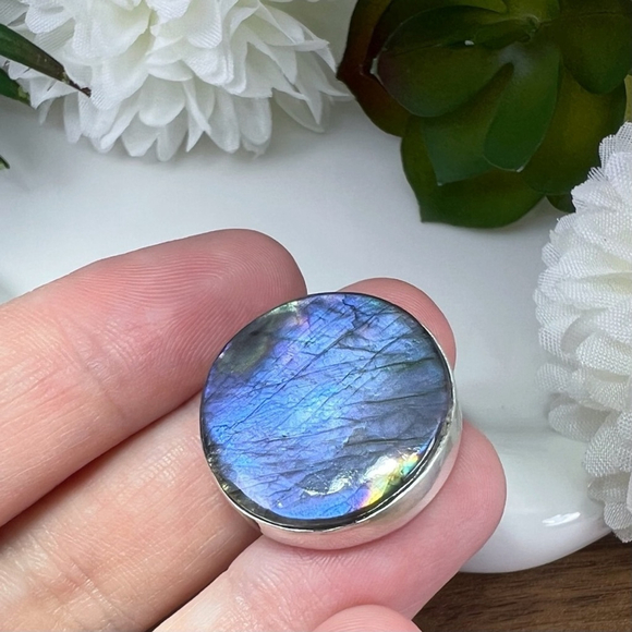 Natural Purple Labradorite Ring Size 9 Handmade New Sterling Silver 925 Overlay - Picture 4 of 7